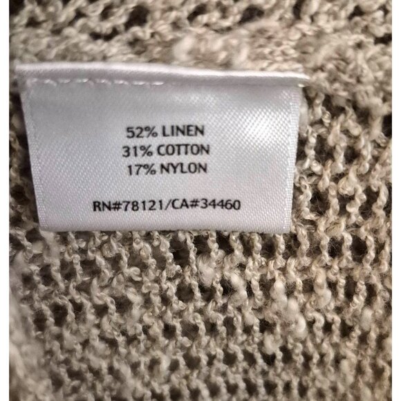 Eileen Fisher Tan Linen/Cotton Blend 3/4th Sleeve Open Front Cardigan Size L Euc - Picture 8 of 8